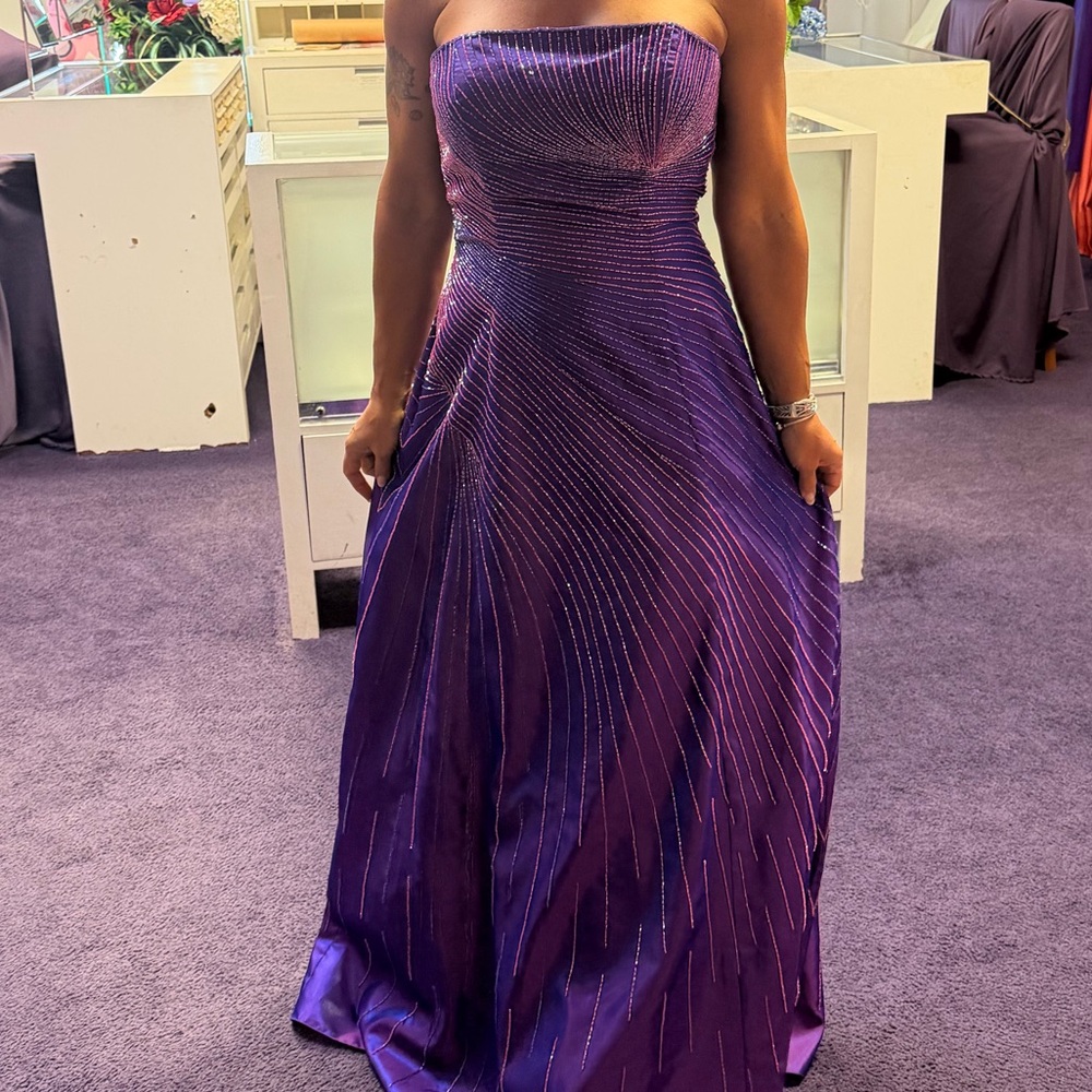 Strapless Purple Evening Gown with Subtle Sparkle